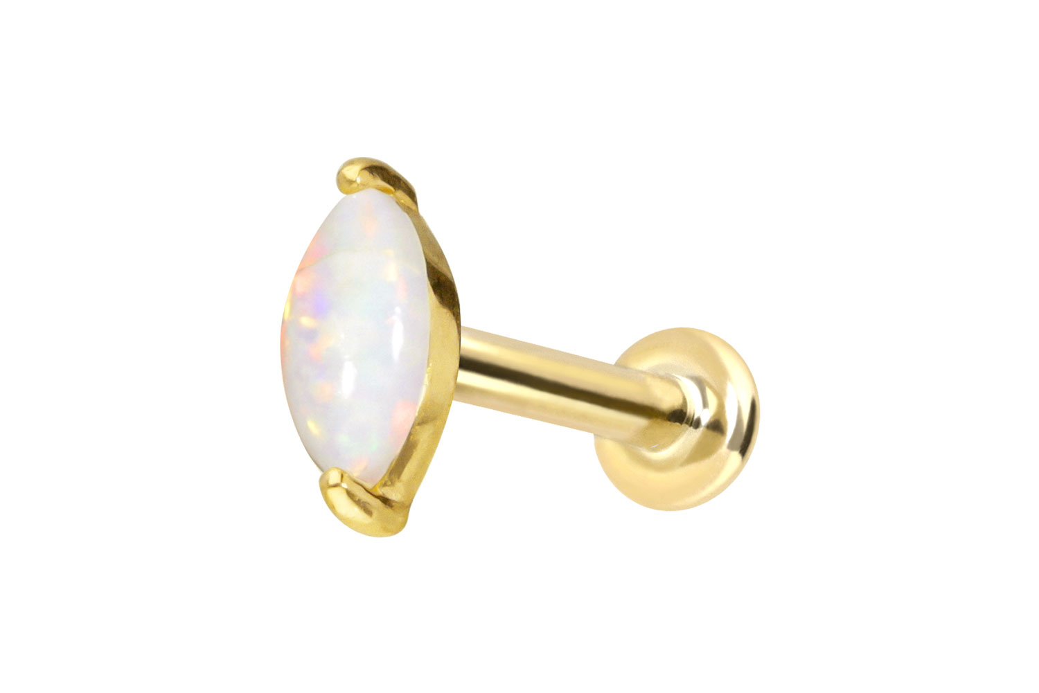 14 Karat Gold Labret Piercing mit Push Fit OVALER SYNTHETISCHER OPAL